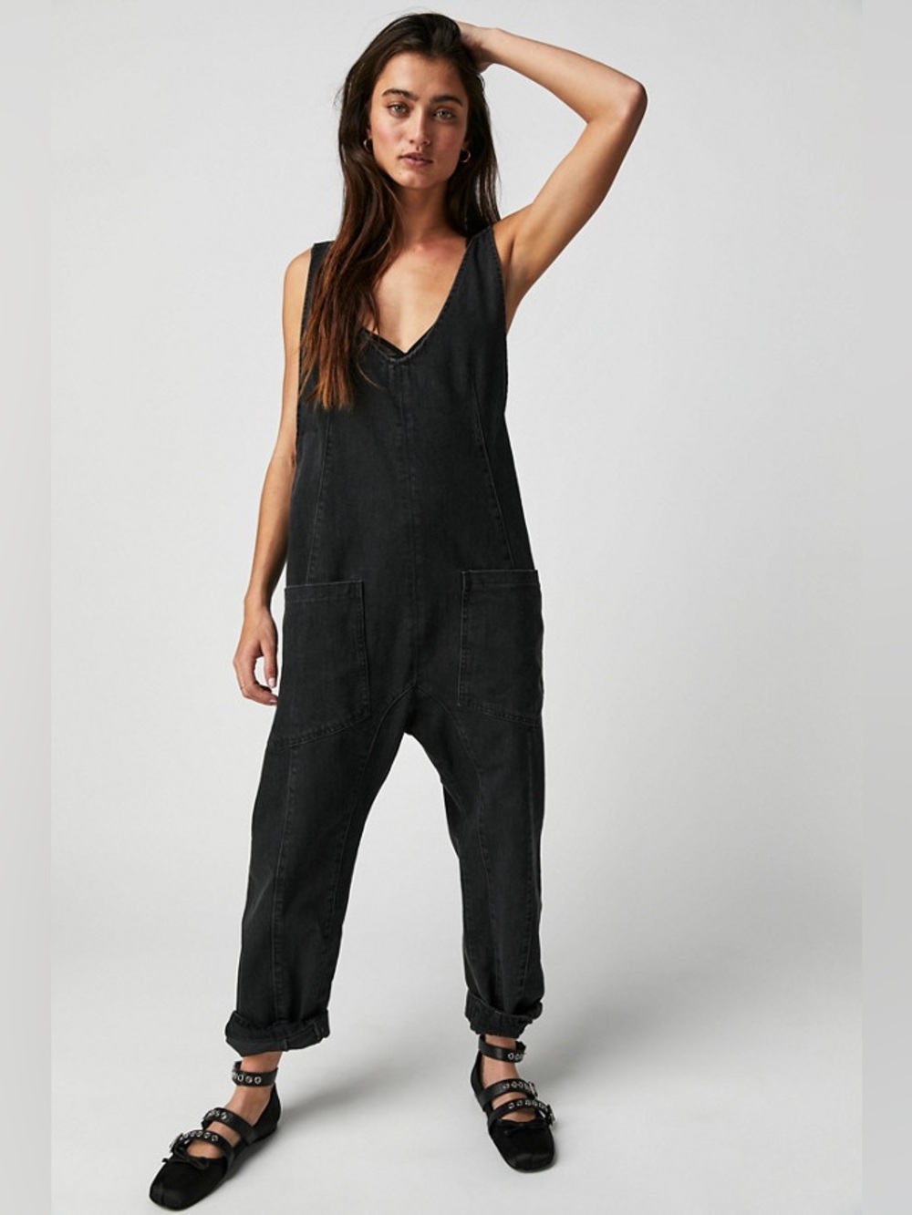 FREE PEOPLE HIGH ROLLER JUMPSUIT - MINERAL BLACK - M